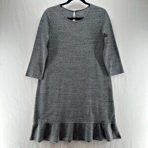 Garnet Hill Dress Size S Organic Cotton Shift Peplum Round Neck 3/4 Sleeve Gray